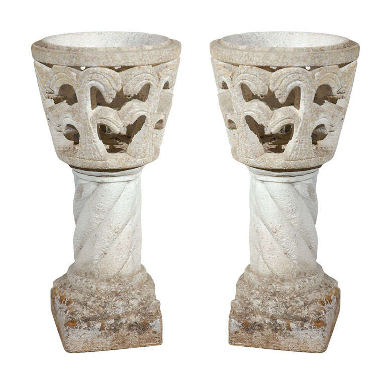 Pair Of Vintage Stone Planters For Sale