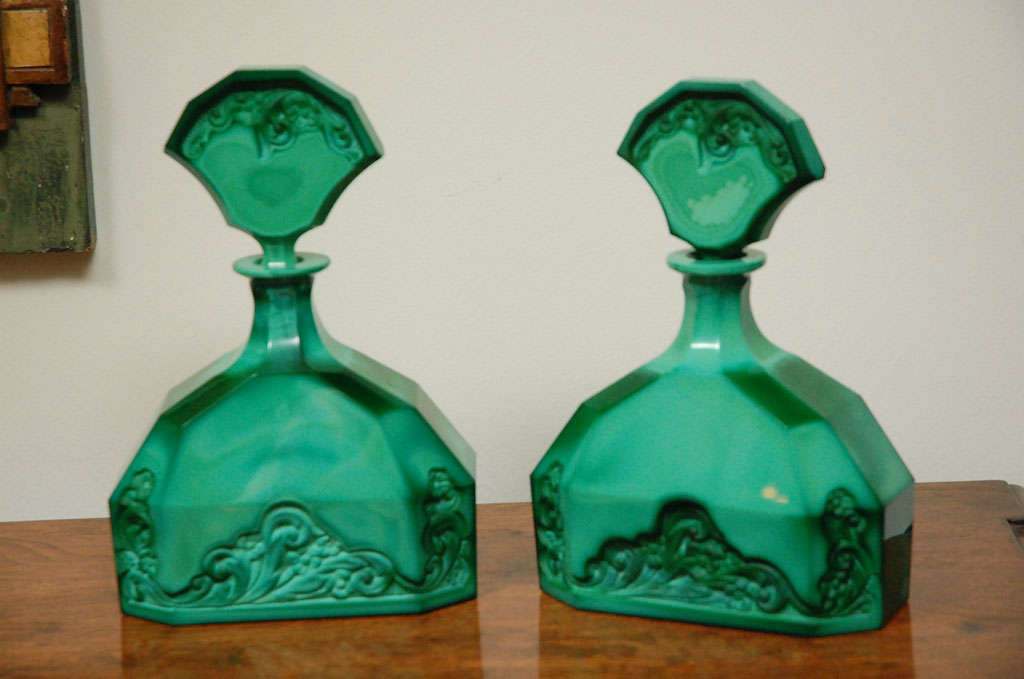 Malacite Glass Decanter - sold and priced separately.  Each is unique with variations of coloring in the glass.