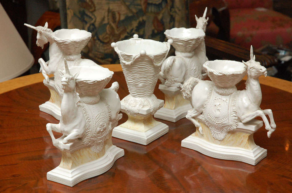1940's Set Of Unicorns And Vase By Spadini