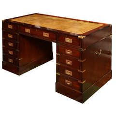 A Small Scale English Mahogany Campaign Style Kneehole Desk.