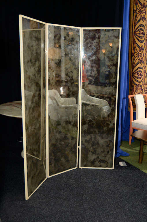 Mid-20th Century 3-Panel Screen with Smoked Mirror