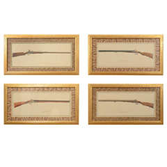 Antique Rare Set of Eight French Watercolors of Rifles