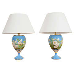 Pair of French Napoleon III Porcelain Vases now Lamps