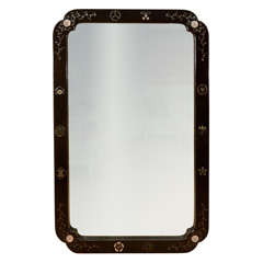 Japanese Art Deco Lacquered Mirror with Inlaid Mon