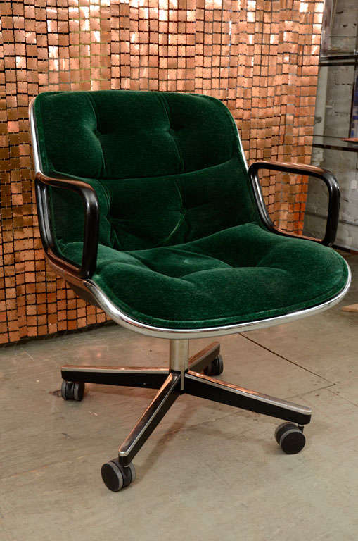 Classic executive armchair designed by Charles Pollack for Knoll. This chair is from a 1970's edition and is upholstered in a green mohair.