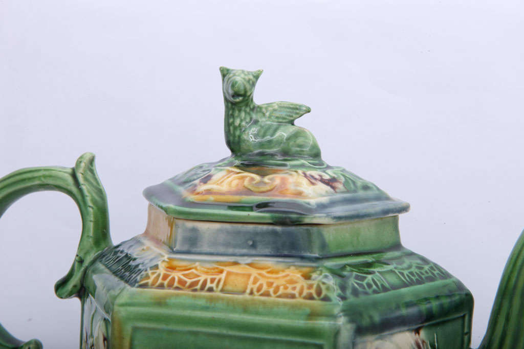 Rare Whieldon School Hexagonal Teapot With Oriental Figures For Sale 1