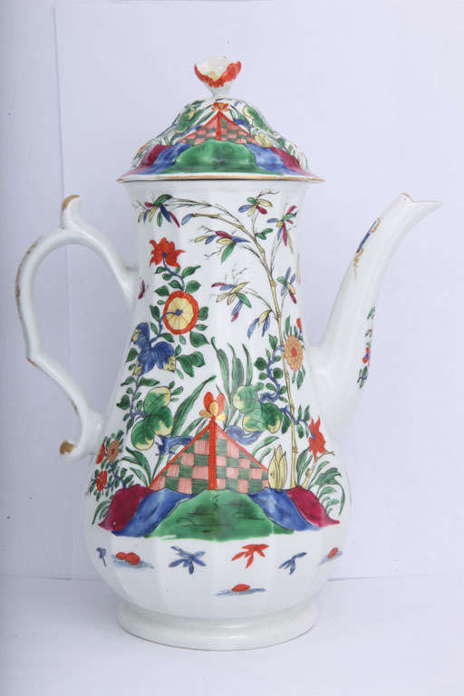 Rare First Period Worcester "Chequered Tent" Coffee Pot