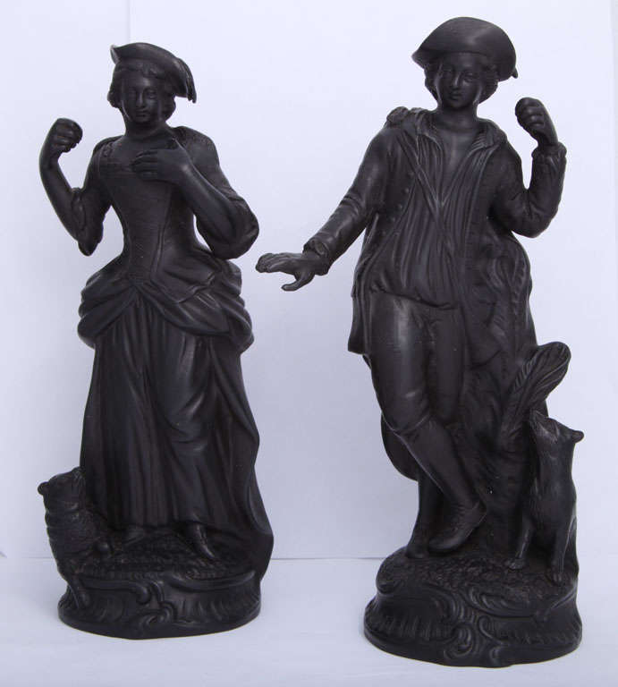 English Rare Pair of Enoch Wood Basalt Figures For Sale