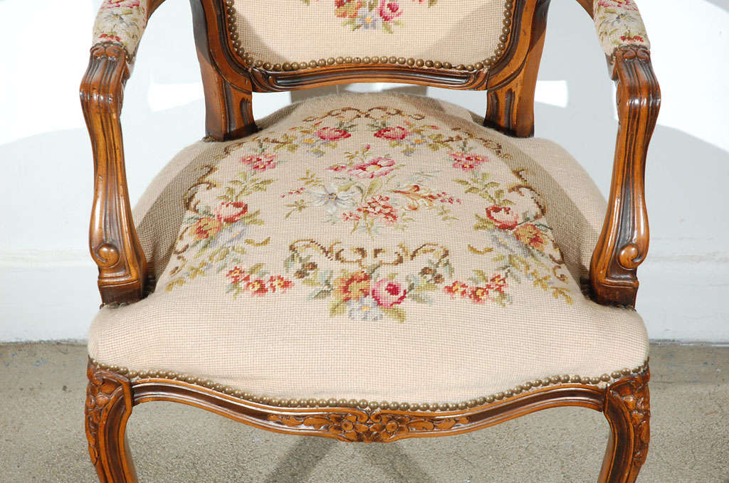 Pair of  Louis XV French Provencial Style open Armchairs In Excellent Condition In North Hollywood, CA