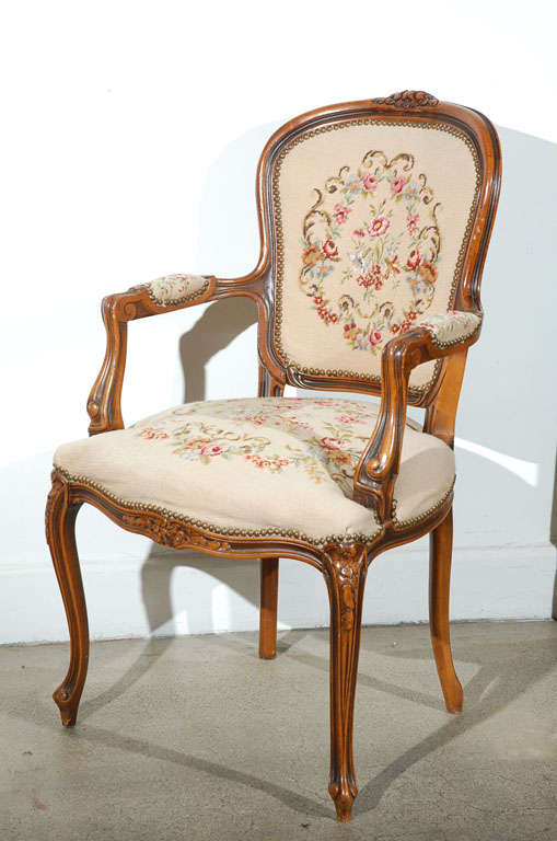 Pair of  Louis XV French Provencial Style open Armchairs 3