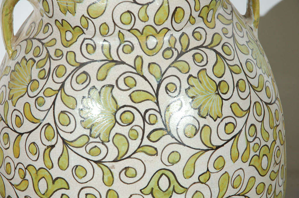 Moroccan Vases Hand-painted in Green Moorish Floral Designs In Good Condition In North Hollywood, CA