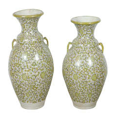 Moroccan Vases Hand-painted in Green Moorish Floral Designs