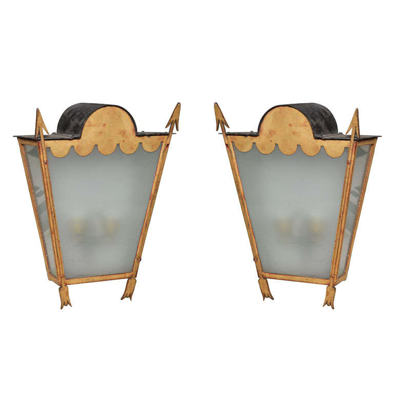 A Pair of Antique Gilt and Wrought Metal Sconces, c. 1940s