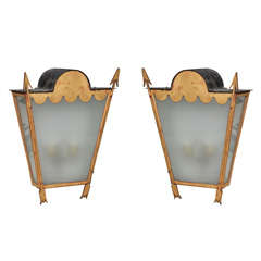 A Pair of Antique Gilt and Wrought Metal Sconces, c. 1940s