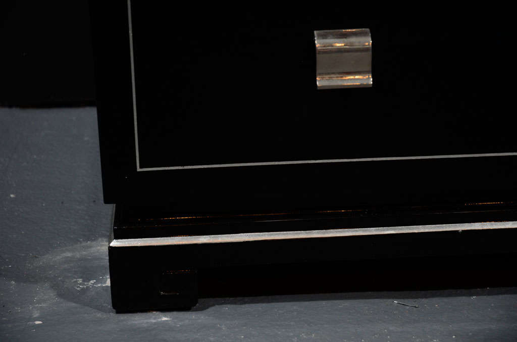 1940's Hollywood Black Lacquered Tall Chest with Greek Key Base 5