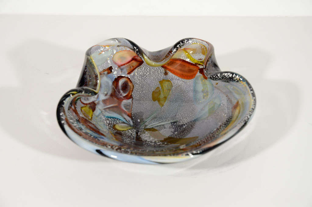 Italian AVEM Multi-Colored Blown Murano Glass Bowl