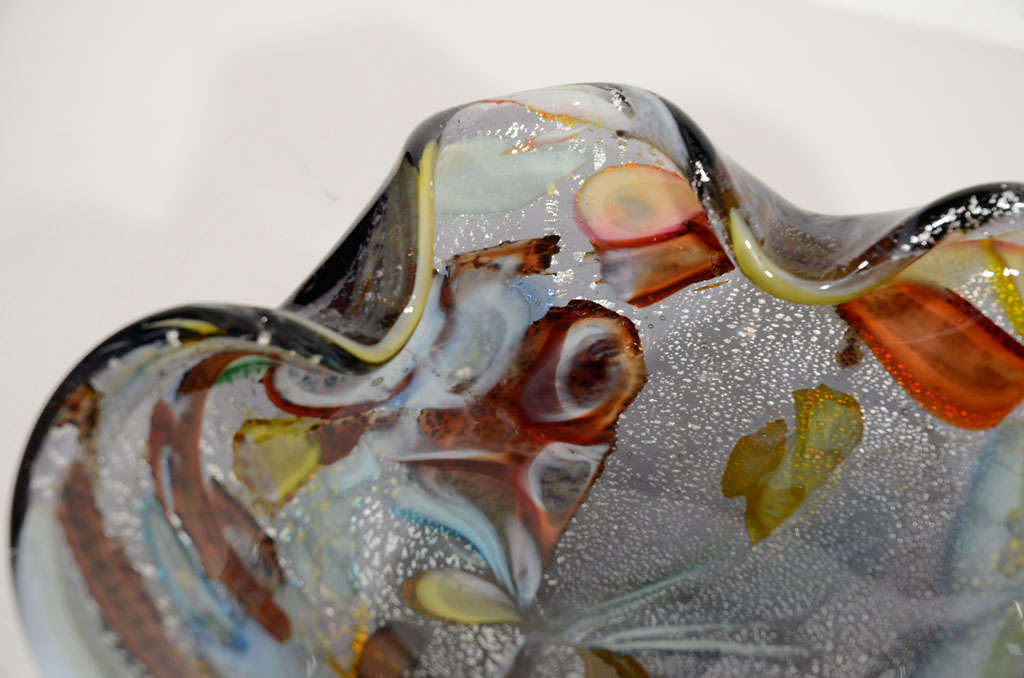 20th Century AVEM Multi-Colored Blown Murano Glass Bowl