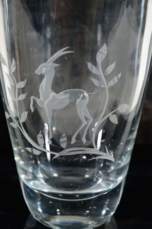 Art Deco Crystal Vase with Stylized Etched Gazelle 3