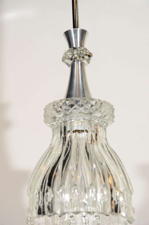 Brushed 1940s French Cut Crystal Pendant Light