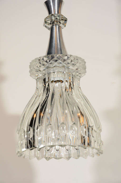 Mid-20th Century 1940s French Cut Crystal Pendant Light