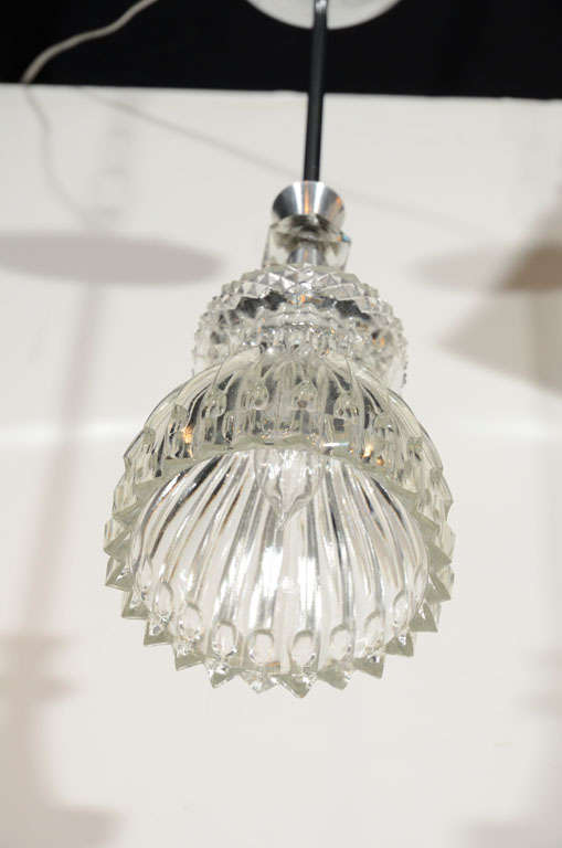 1940s French Cut Crystal Pendant Light In Excellent Condition In Fort Lauderdale, FL