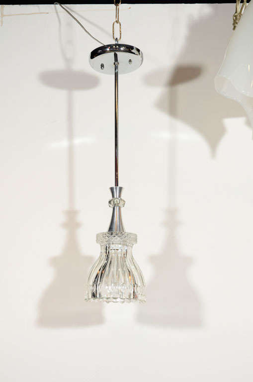 Mid-Century Modern 1940s French Cut Crystal Pendant Light