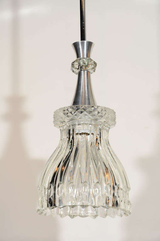 1940s Cut Crystal and Molded Glass Pendant Light For Sale at 1stdibs