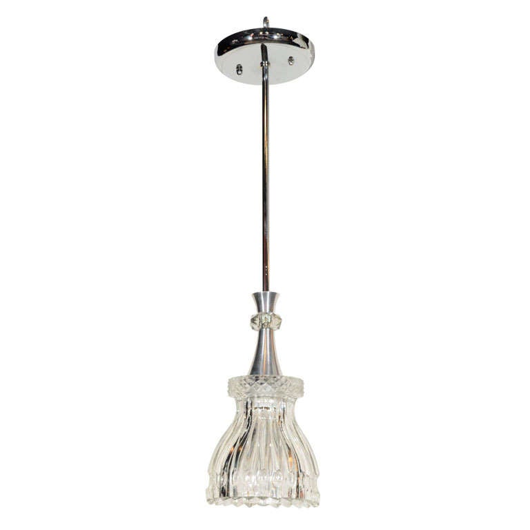 1940s Cut Crystal and Molded Glass Pendant Light For Sale at 1stdibs
