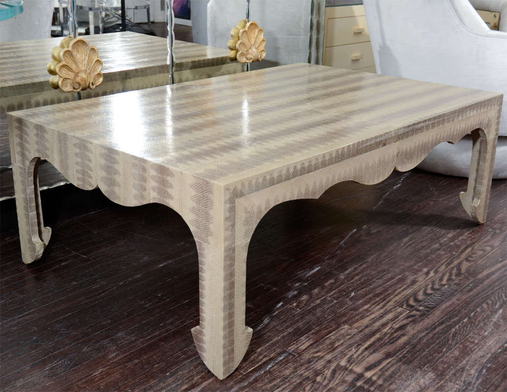 Custom python cocktail table in the manner of JMF. Customization is available in different sizes and colors.