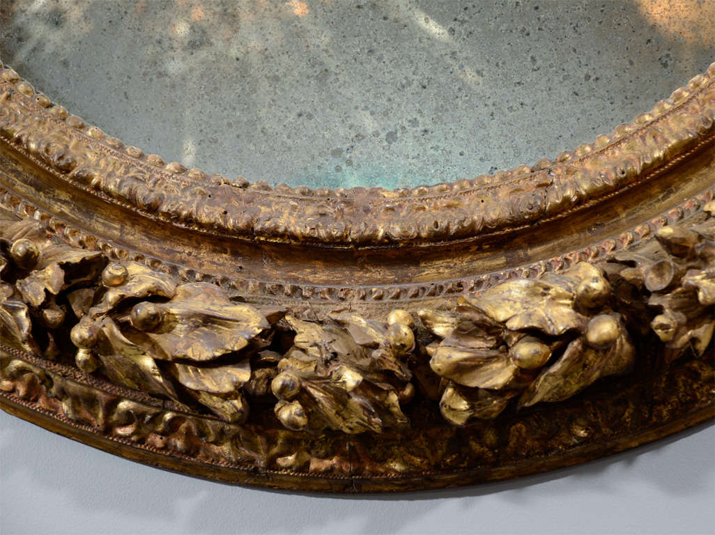 19th Century French Carved Wood and Gold Gilded Gesso Oval Mirror 2