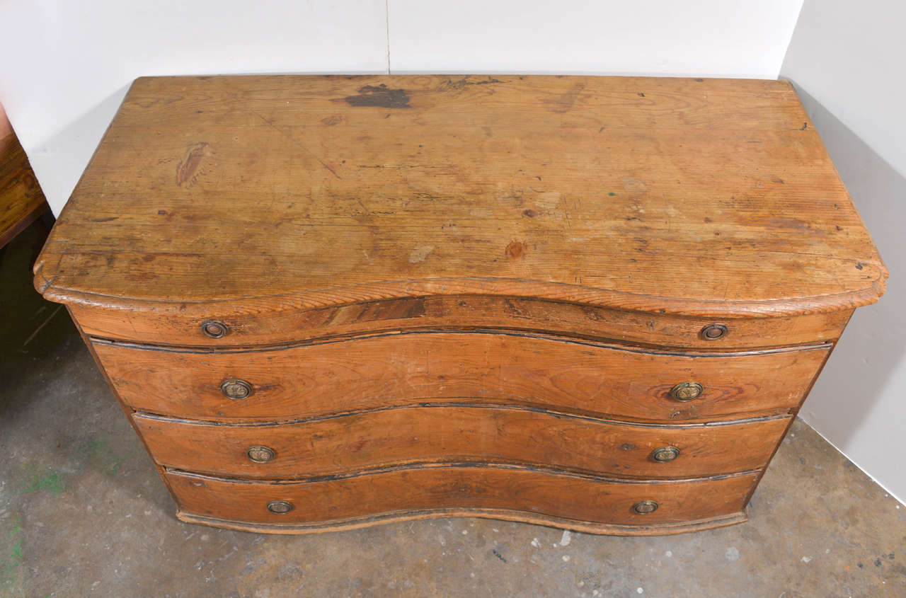 18th Century and Earlier 18th Century Pine Serpentine Italian Chest with Original Hardware