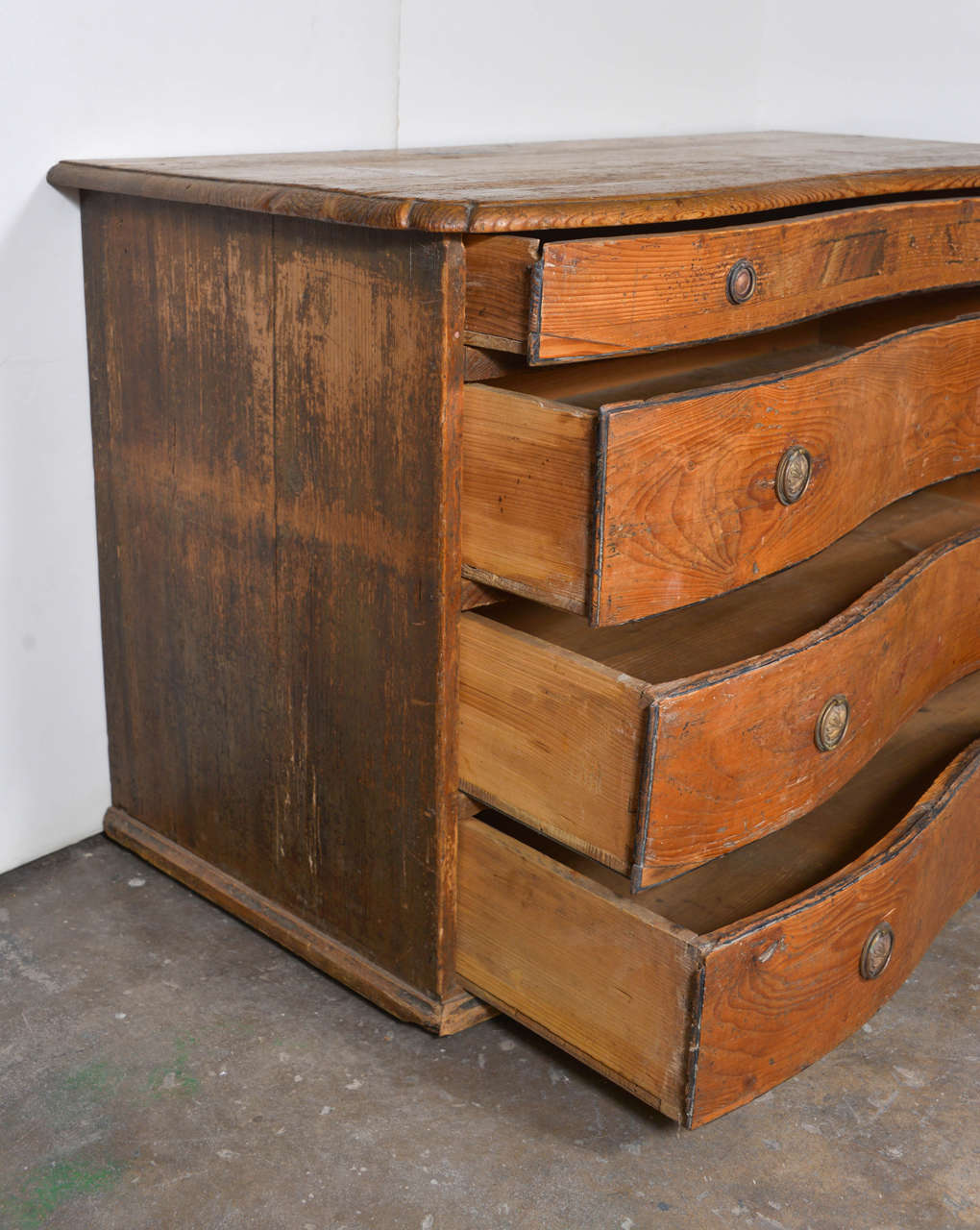 18th Century Pine Serpentine Italian Chest with Original Hardware 1