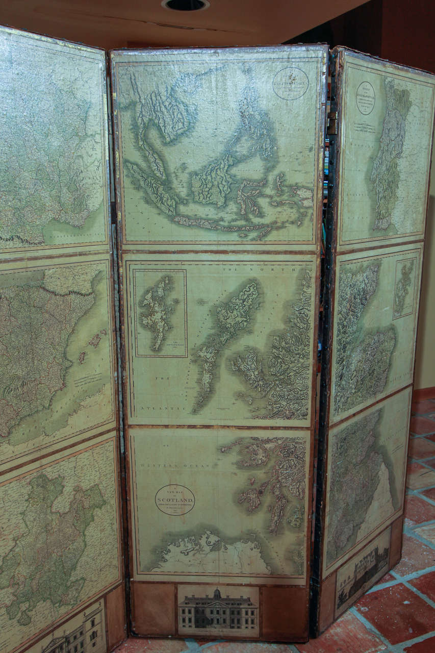 Other English Four Panel Screen with Maps For Sale