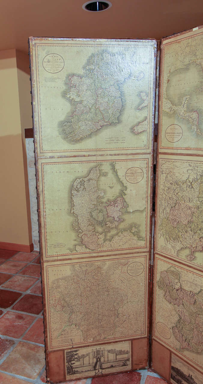 Other English Four Panel Screen with Maps For Sale