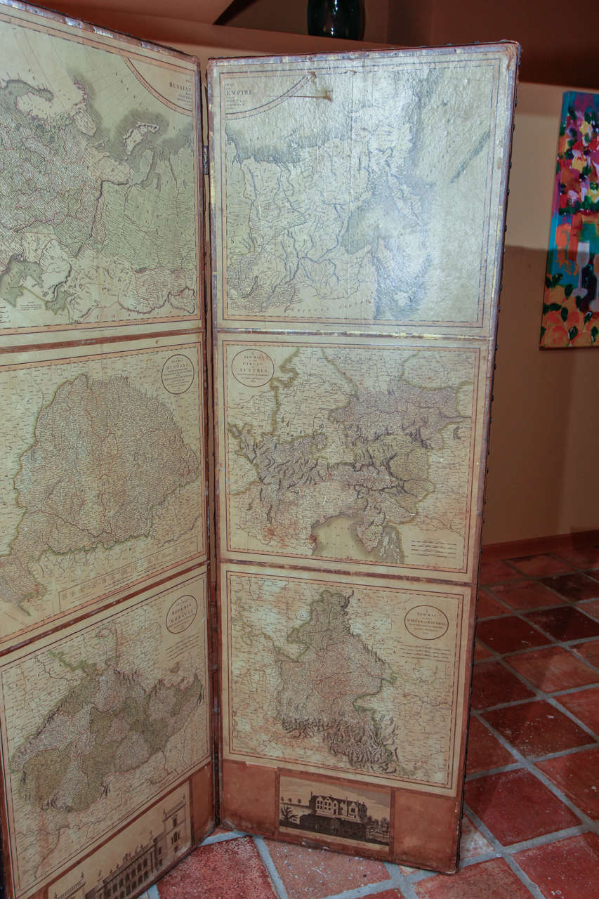 English Four Panel Screen with Maps For Sale 2