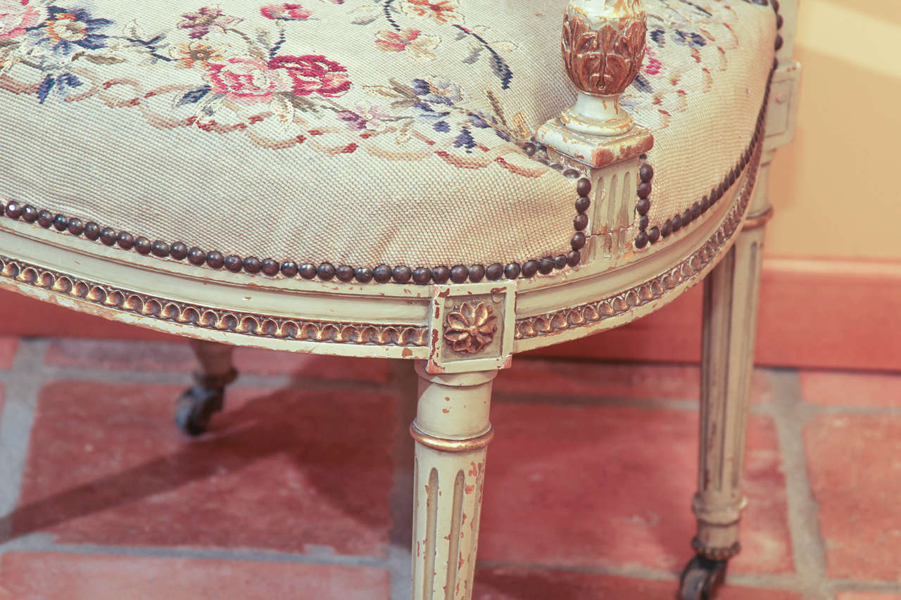 Needlepoint French Louis XVI Painted Arm Chair For Sale