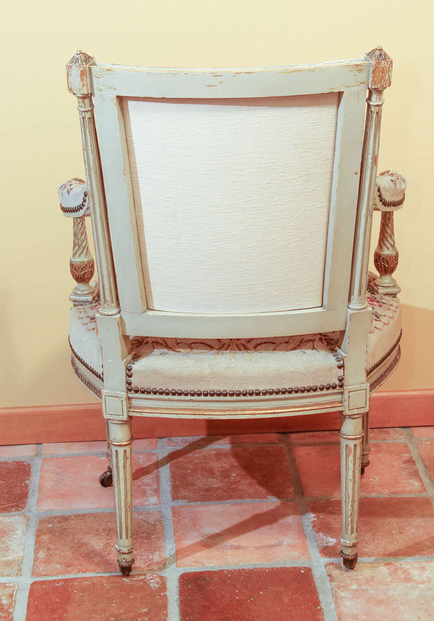 French Louis XVI Painted Arm Chair For Sale 3