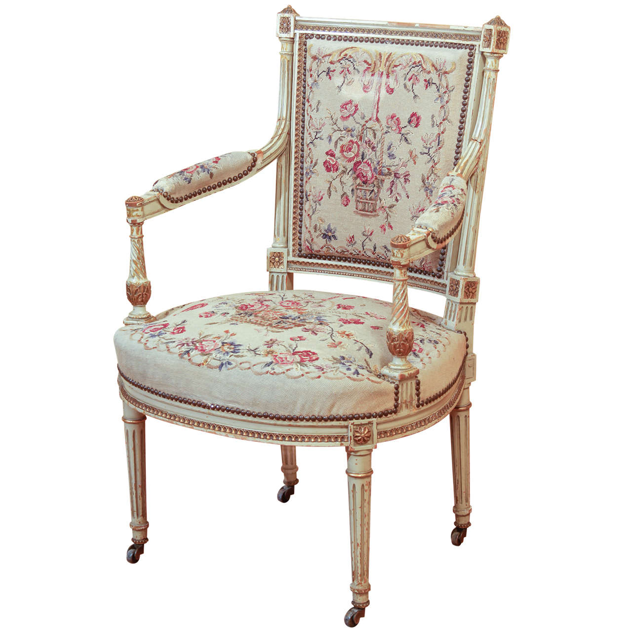 French Louis XVI Painted Arm Chair For Sale