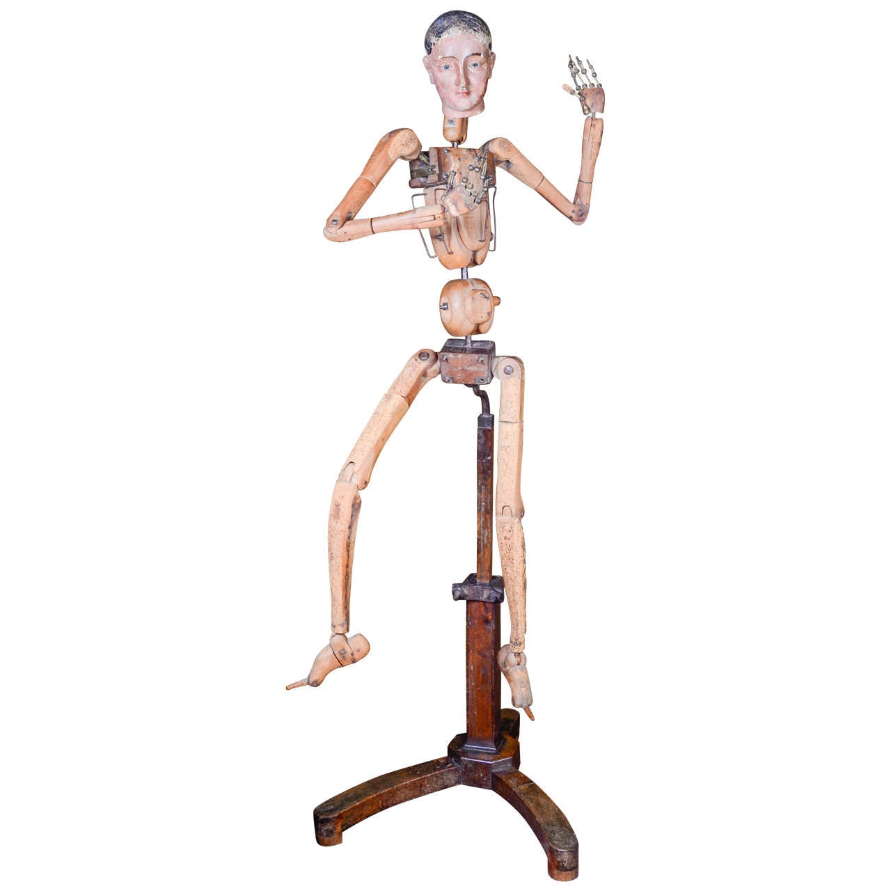 Articulated Workshop Mannequin with Original Stand 19th Century For Sale