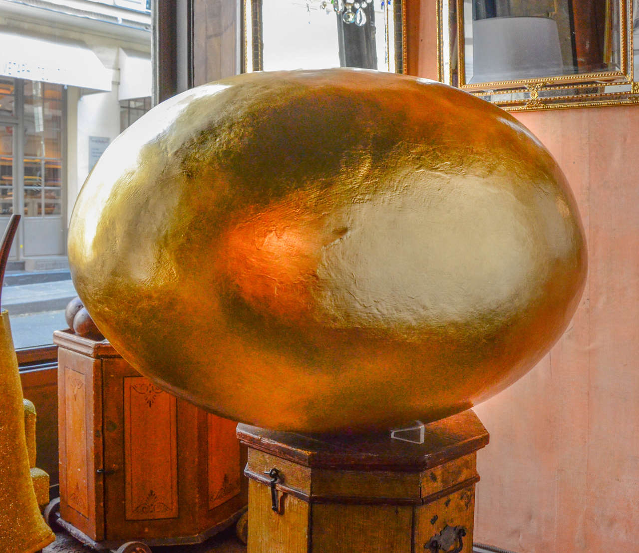 Egg Coated With Golden Colored Thin Brass Sheets, 2012 Period
