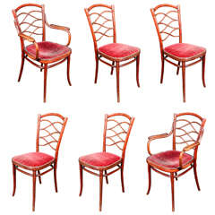 Four Chairs and Two Armchairs, Signed by Thonet, Germany, 1900 Period