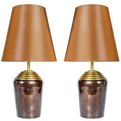 Pair of Hammered Brass Lamps
