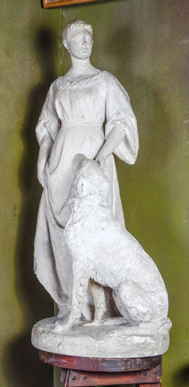 Sculpture Young Lady with Dog