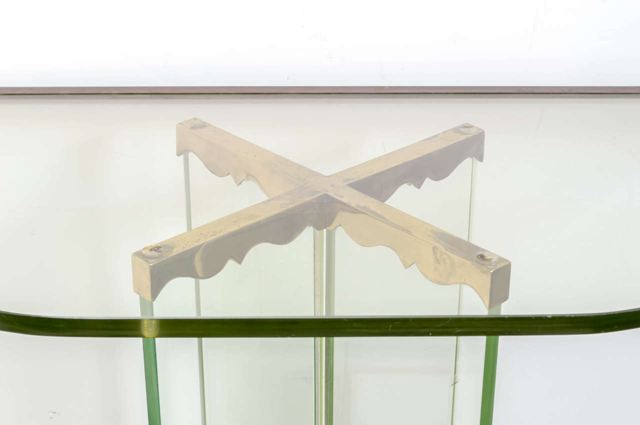 Streamlined Moderne Moderne Glass and Brass Trimmed Console Table