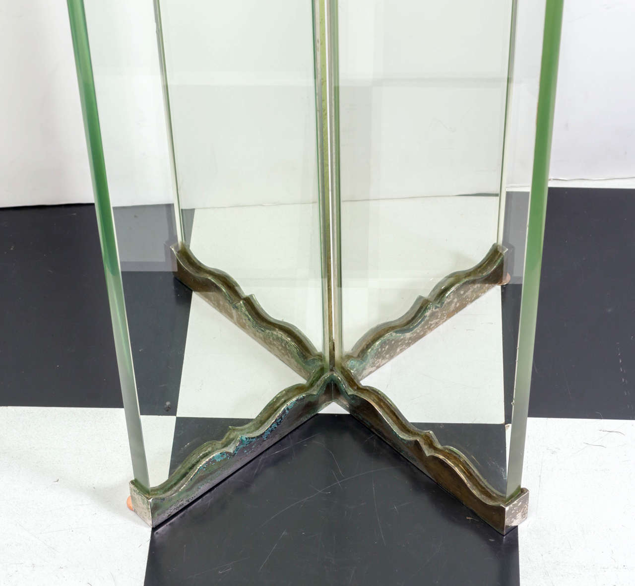 Italian Moderne Glass and Brass Trimmed Console Table