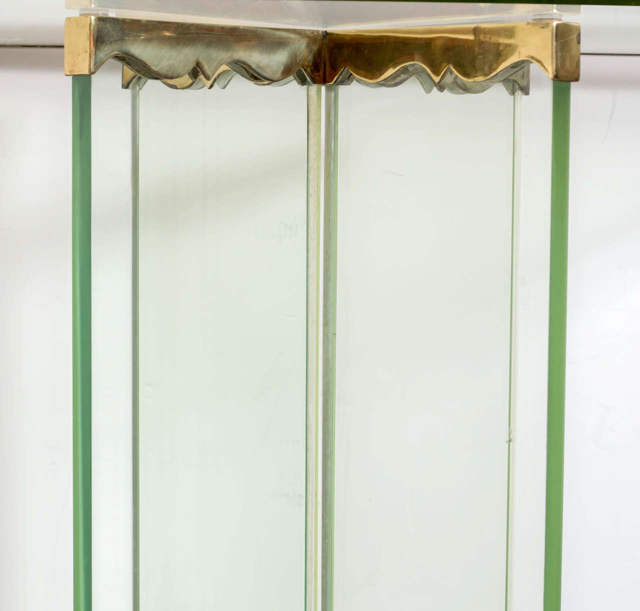 Mid-20th Century Moderne Glass and Brass Trimmed Console Table