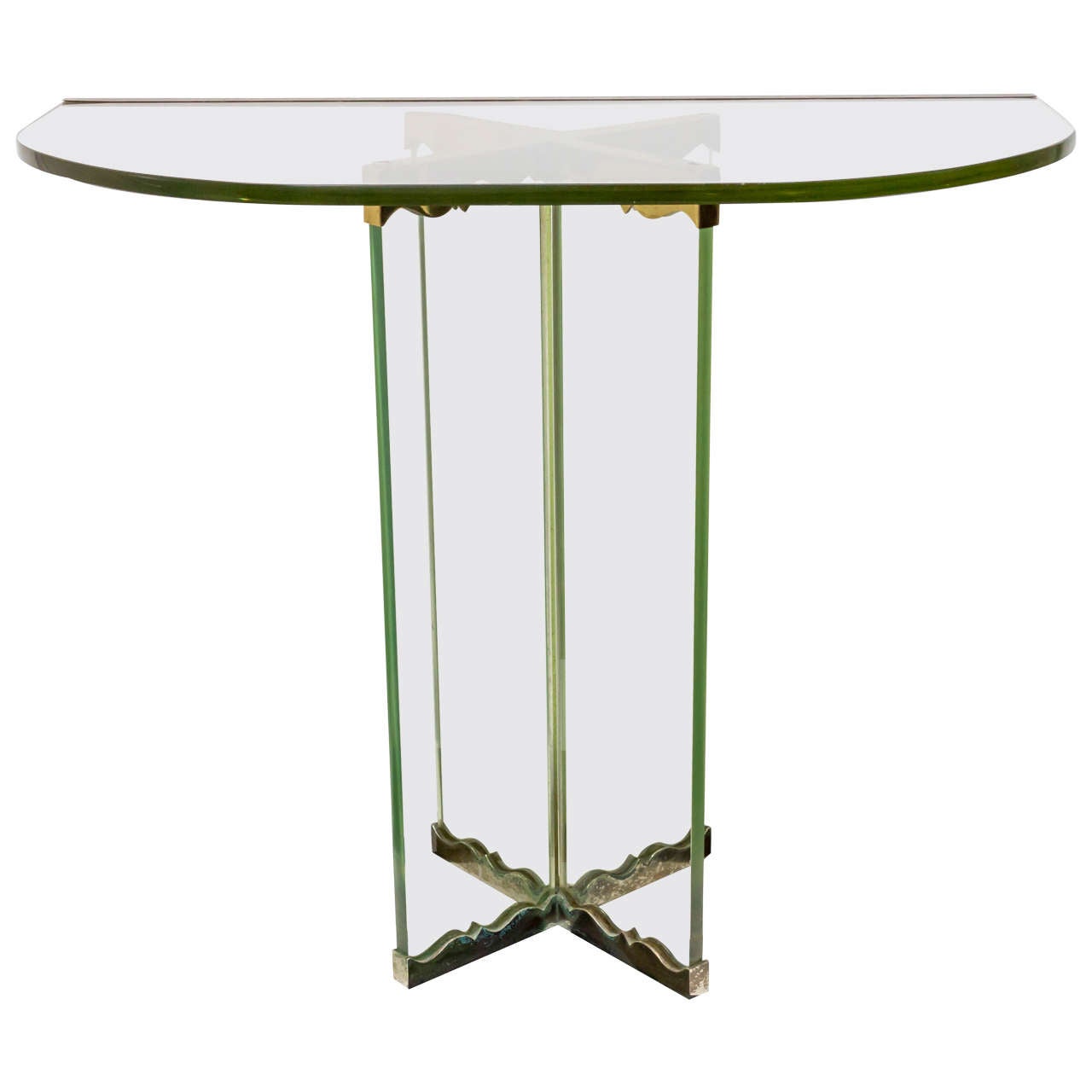 Moderne Glass and Brass Trimmed Console Table
