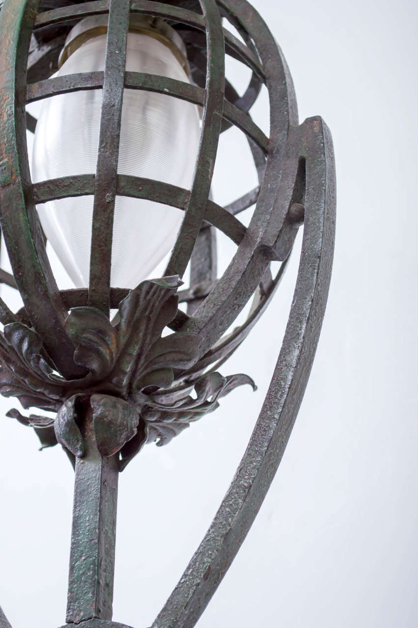 Early 20th Century Continental Iron and Paint Pendant Drop Chandelier For Sale 4