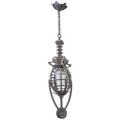 Early 20th Century Continental Iron and Paint Pendant Drop Chandelier