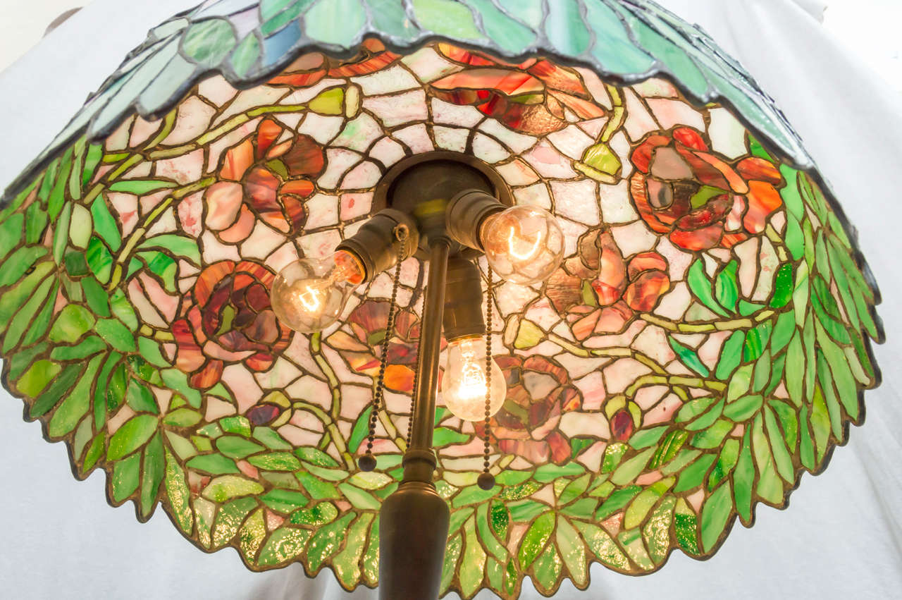 Art Nouveau Leaded Glass Table Lamp, Oriental Poppy Ca. 1910